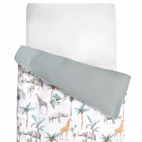 Funda nórdica reversible Sevira Kids de algodón con diseño de animales en colores verde, blanco y multicolor