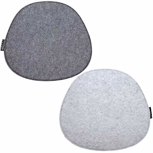 Pack de 2 cojines de fieltro reversibles DuneDesign para sillas, forma ovalada, color gris, An/P/Al: 40 x 37 x 0,8 cm