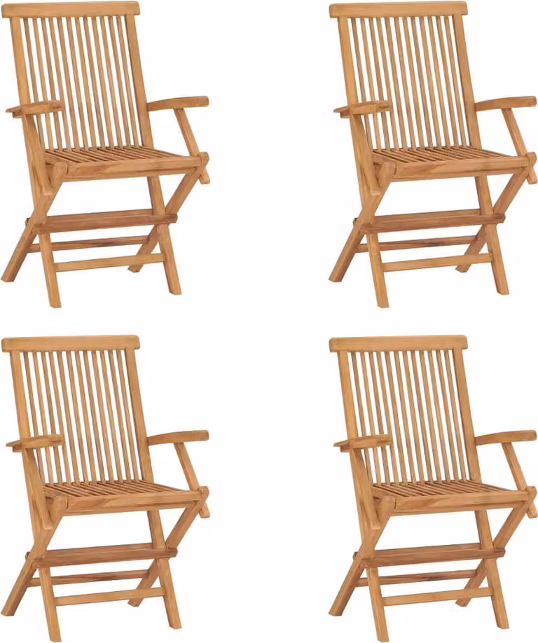 Set de 4 sillas de jardín plegables Syfax de madera de teca marrón con reposabrazos