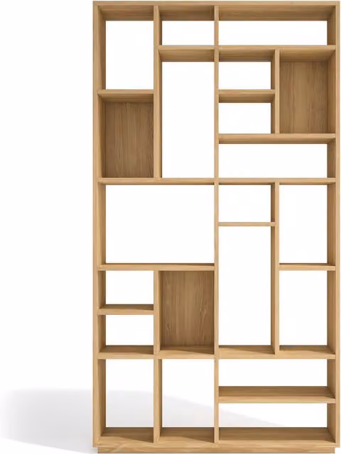 Estantería-librería asimétrica Ikai de Herdasa en melamina acabado roble dorado, Al x An x P: 194 x 105,5 x 29 cm