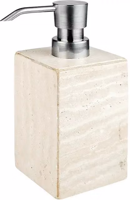 Dosificador de jabón B-Sandy de Bathstage en piedra natural y metal, color beige o blanco, Al x An x P: 16 x 7 x 7 mm