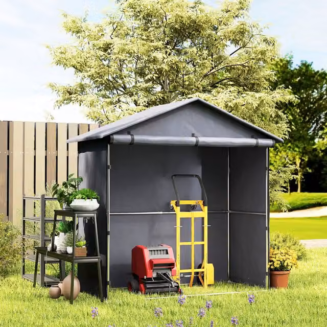 Carpa de garaje exterior PZCC de acero galvanizado y Oxford 420D con entrada enrollable y protección UV30+, An/P: 110 x 200 cm, Gris oscuro