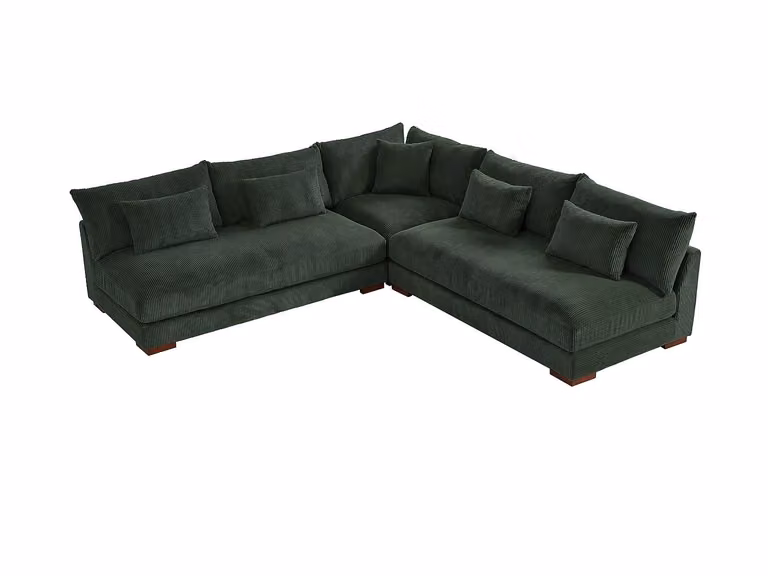 Sofá rinconera reversible SPERONE de pana verde con estructura de madera y cojines incluidos
