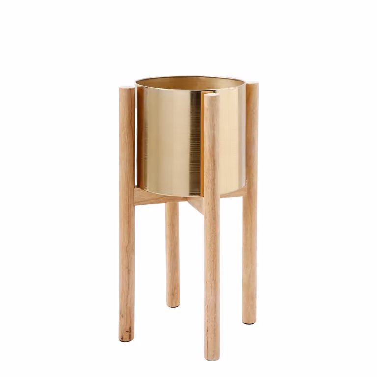 Macetero de metal redondo Sia Deco en color dorado, Altura: 51 cm, Ancho: 28,5 cm, Profundidad: 28,5 cm