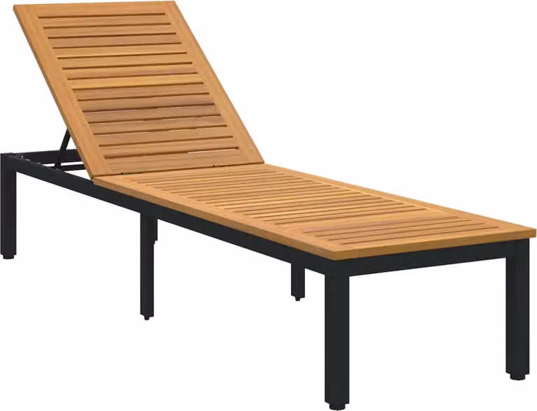 Tumbona Syfax de madera de acacia sólida con reposacabezas ajustable para jardín o terraza, color negro, An/P/Al: 200 x 55 x 35 cm