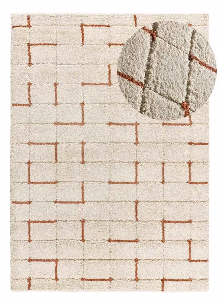 Alfombra de pelo largo Brenda de Atticgo con diseño geométrico en colores beige y naranja, An/P: 80 x 150 cm