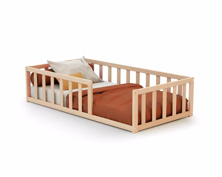 Cama de bebé Webaby de madera de haya natural estilo escandinavo An/P/Al: 144 x 75 x 35 cm