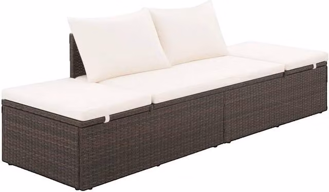 Cama de jardín vidaXL en ratán y metal con reposacabezas ajustable, color marrón y blanco