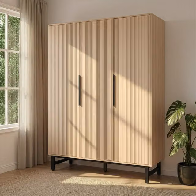 Armario NYLA de Home Deluxe con puertas correderas y espejo, diseño moderno en colores natural, negro y beige, An/P/Al: 150 x 60 x 200 cm