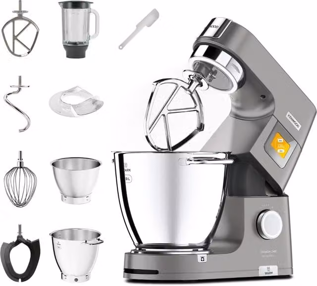 Robot de cocina Kenwood Titanium Chef Patissier XL KWL90.124SI en color gris y acero inoxidable con capacidad de 7 litros y pantalla digital