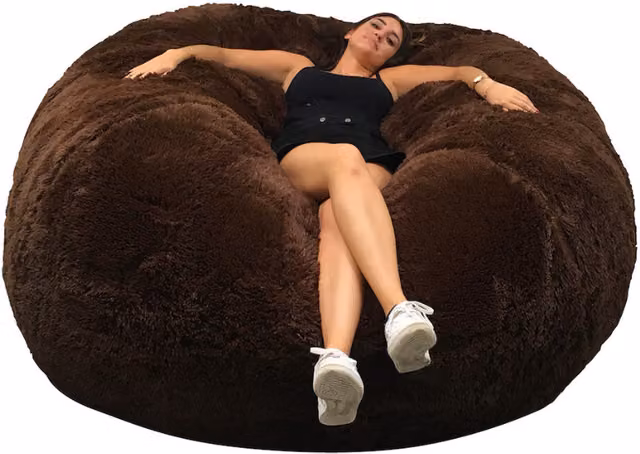 Puff Gigante de Piel Sintética de Pelo Largo Bananair Color Marrón de 180 cm con Funda Lavable
