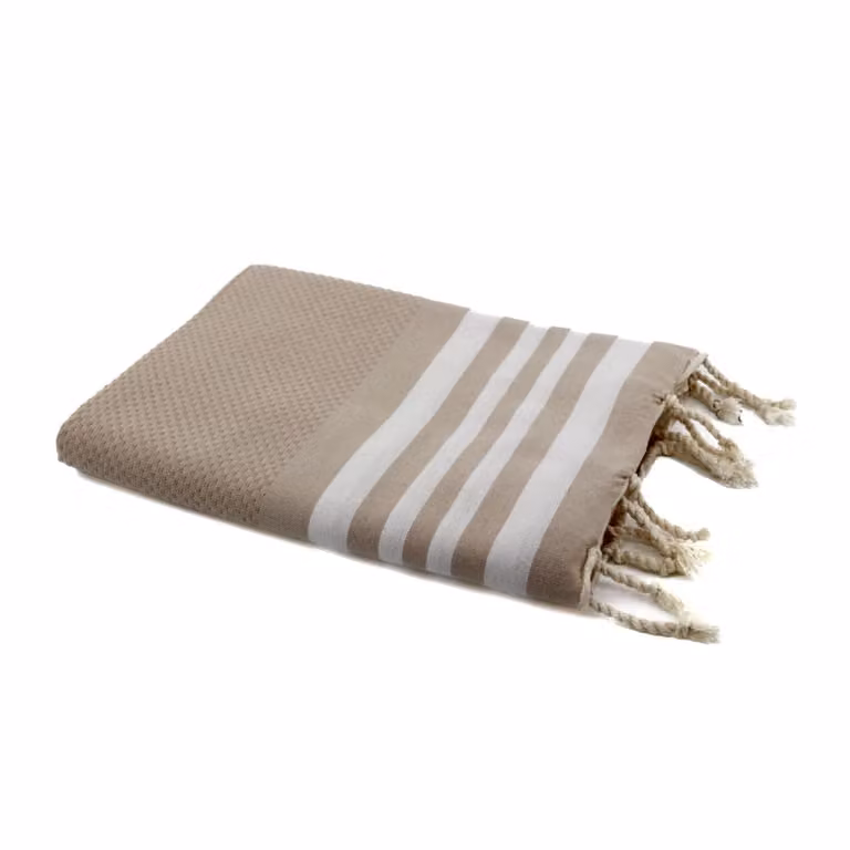 Fouta Febronie de algodón con tejido de panal de abeja en color beige, An/P: 100 x 200 cm