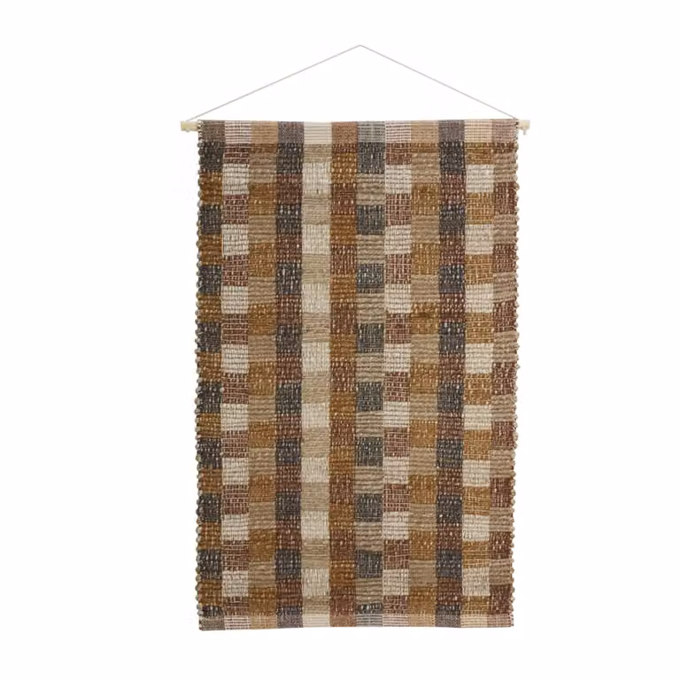 Tapiz de pared boho de Home Maison con diseño geométrico en yute y algodón, color marrón, rectangular de 90 x 60 cm