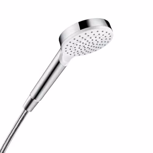 Ducha de mano Hansgrohe Crometta con tecnología de ahorro de agua y antical, color blanco y cromo