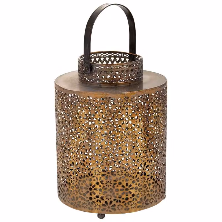 Portavelas geométrico Wanderlust deco de metal y cristal en color dorado, An/P/Al: 20.5 x 20.5 x 28 cm