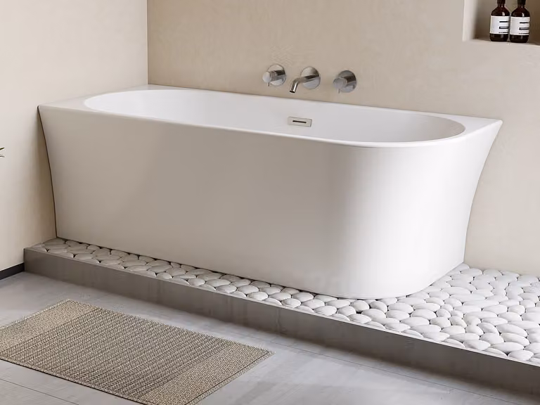 Bañera esquinera asimétrica PONTICOLA de acrílico blanco con ángulo izquierdo, capacidad de 201 l, An/P/Al: 150 x 75 x 59 cm