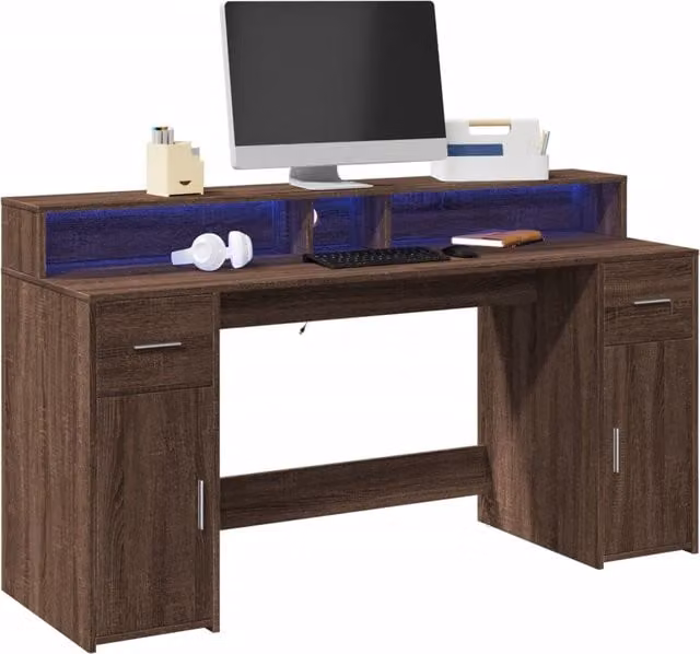 Escritorio con LED Maison Exclusive en madera de roble marrón, An/P/Al: 160 x 55 x 91 cm