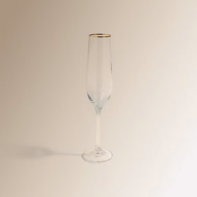 Copa de champán Lido El Corte Inglés de cristal transparente con detalles en oro y verde