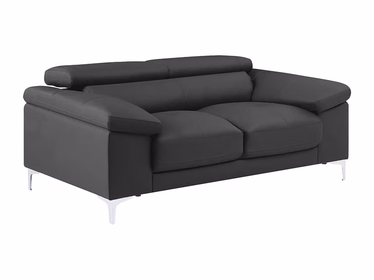 Sofá de 2 plazas Solange de Vente-Unique en piel color gris antracita con estructura de madera sólida y reposacabezas ajustable
