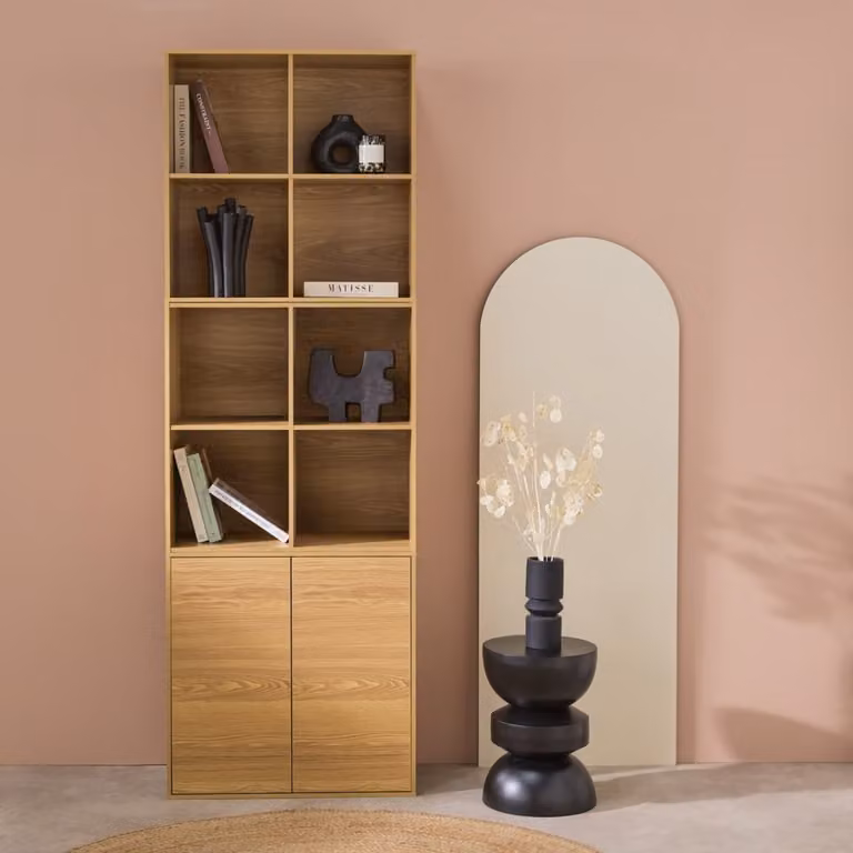 Estantería modular Sweeek con 8 nichos y 2 puertas en color roble, An/P/Al: 70 x 35 x 210 cm