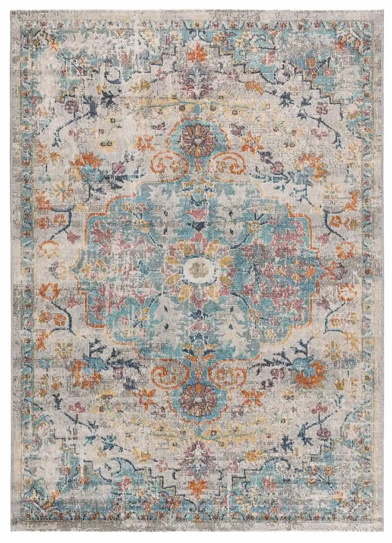 Alfombra vintage de estilo oriental Atticgo para exterior e interior, multicolor azul y beige, An/P: 80 x 150 cm