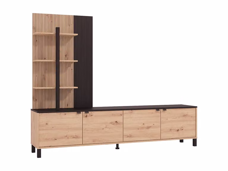 Mueble de TV moderno VENTE-UNIQUE en color beige y negro con acabado mate, An/P/Al: 208 x 40 x 55 cm