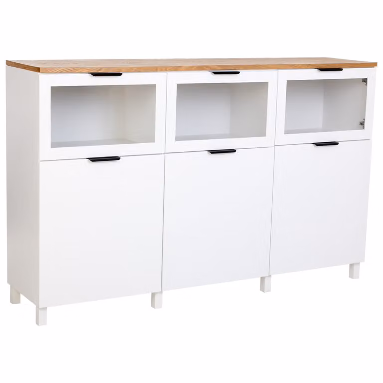 Aparador de estilo escandinavo Wanderlust deco en madera de fresno y MDF multicolor y blanco, An/P/Al: 180 x 42 x 114 cm