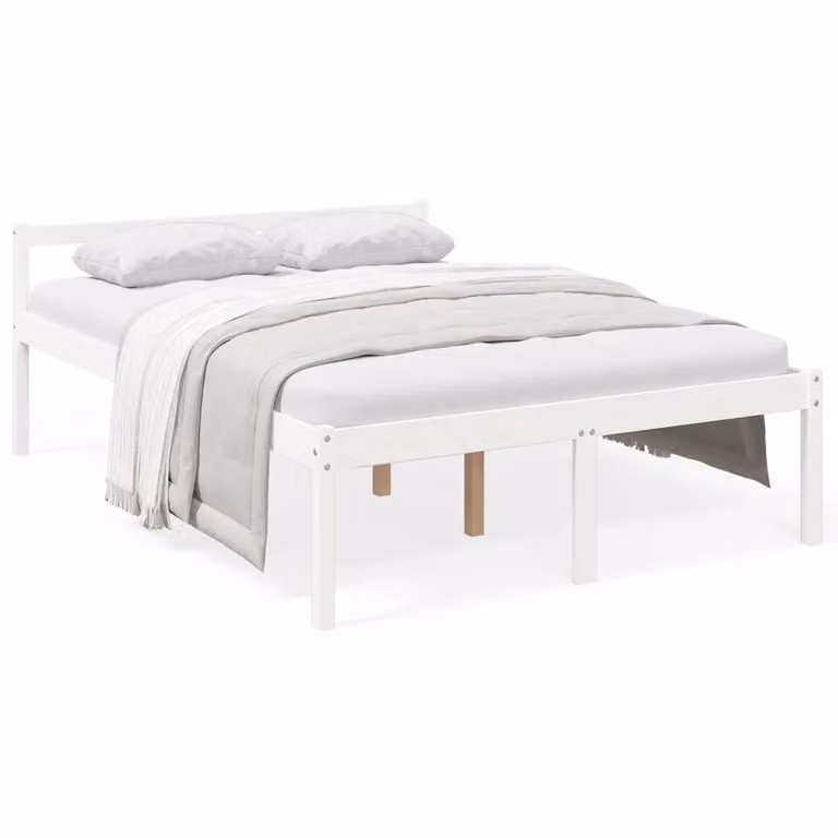 Cama para personas mayores vidaXL de madera maciza de pino en color blanco, An/P: 140 x 190 cm
