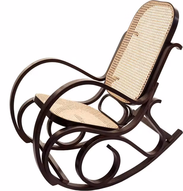 Mecedora y sillón columpio HHG M41 de madera maciza y ratán en color nogal con certificación FSC