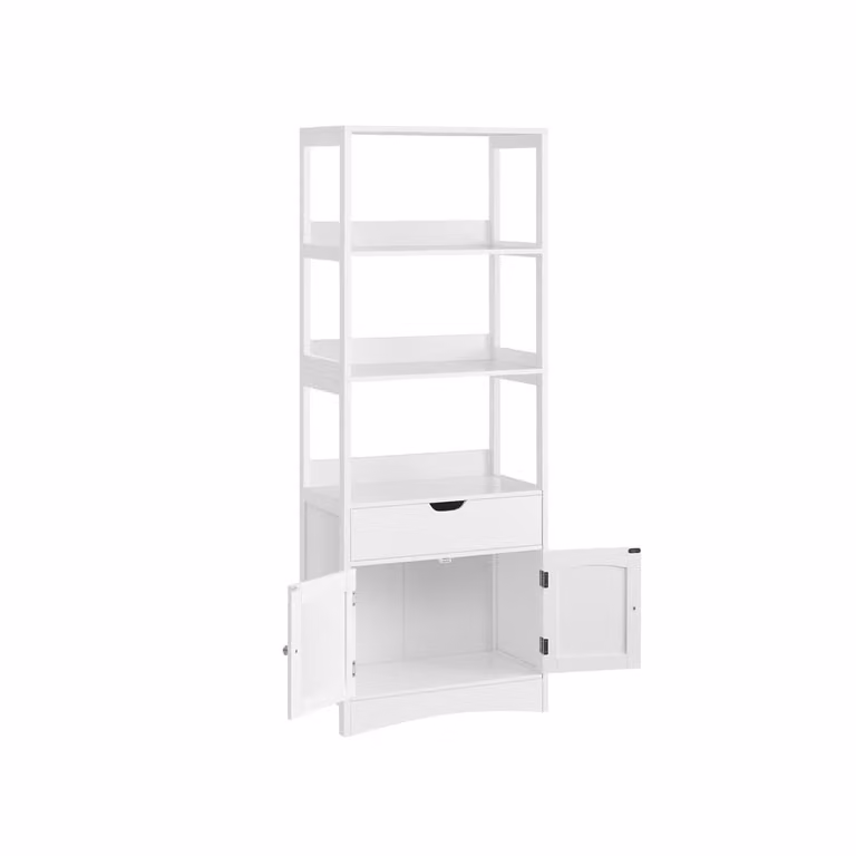 Gabinete de almacenamiento VASAGLE con estantes abiertos y puertas batientes en color blanco y acabado mate