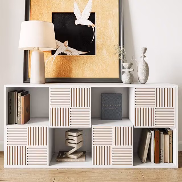 Estantería de almacenamiento escandinava DREAMMESPACE con rejilla de madera en color blanco, An/P/Al: 125 x 30 x 60 cm