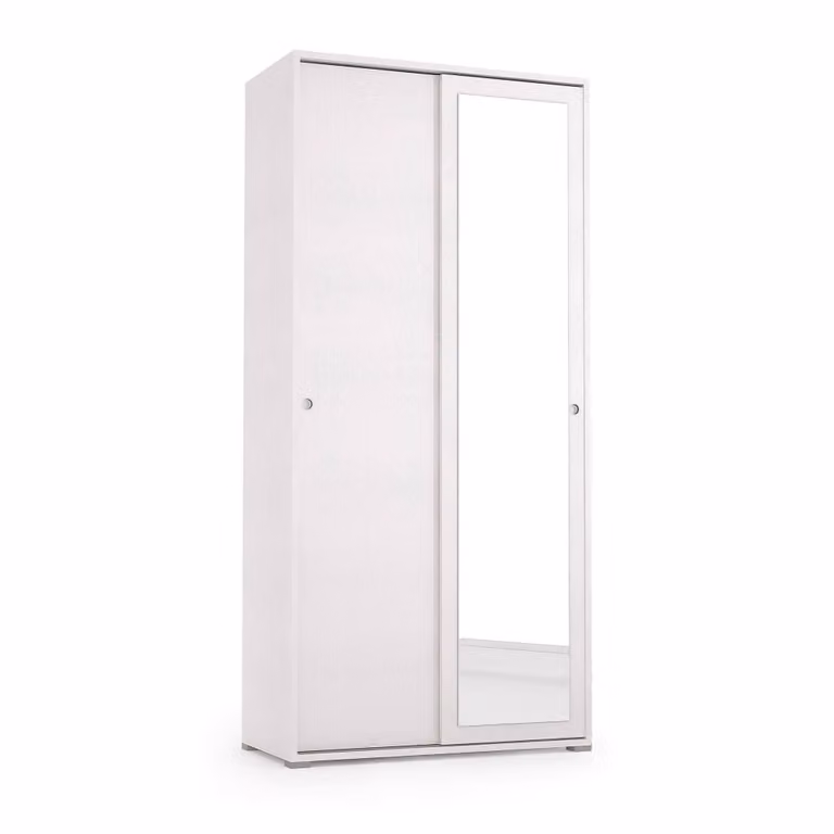 Armario Abduhl DMORA con 2 puertas correderas, espejo, barra y estantes, color blanco, An/P/Al: 90 x 45 x 195 cm