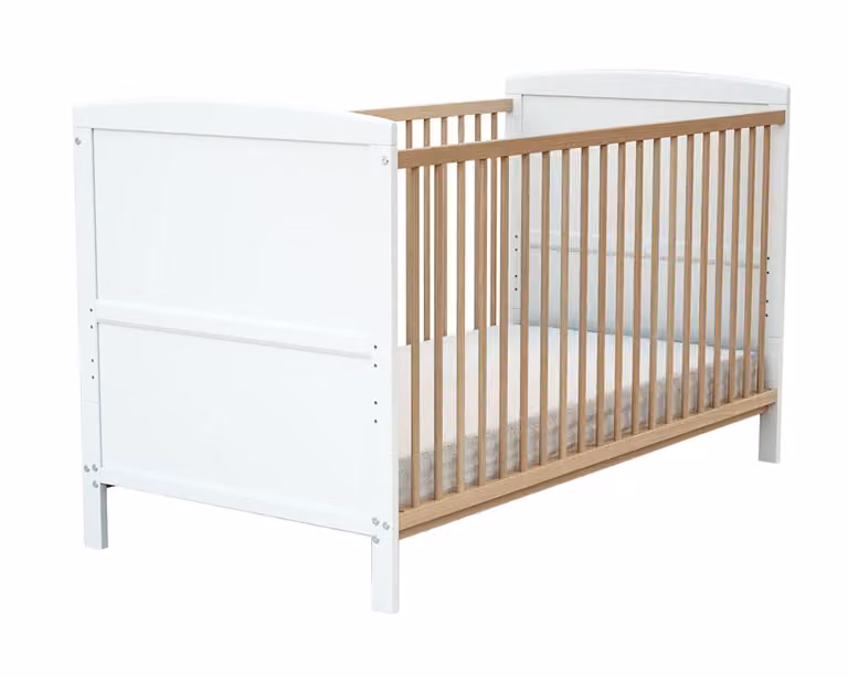 Cuna evolutiva para bebé AT4 de madera de haya y lacada en blanco, estilo escandinavo, An/P/Al: 144 x 70 x 86,5 cm