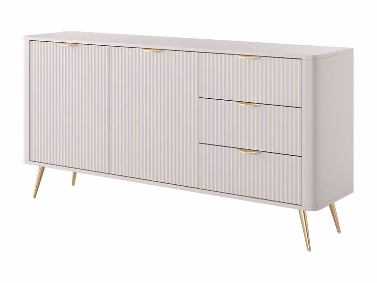 Aparador moderno de 2 puertas y 3 cajones en MDF de ELONARIA, color beige y dorado