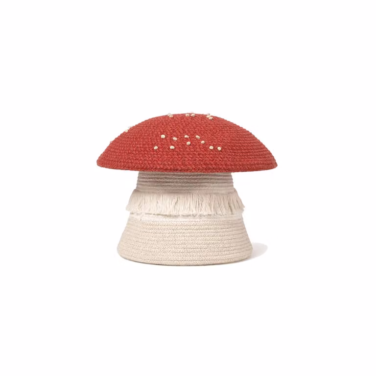 Cesta de algodón Gran Hongo de Lorena Canals en rojo y blanco, An/P/Al: 38 x 38 x 33 cm