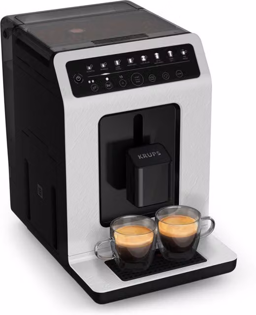 Cafetera automática Krups Evidence Ecodesign en blanco y gris con pantalla táctil y función one-touch cappuccino