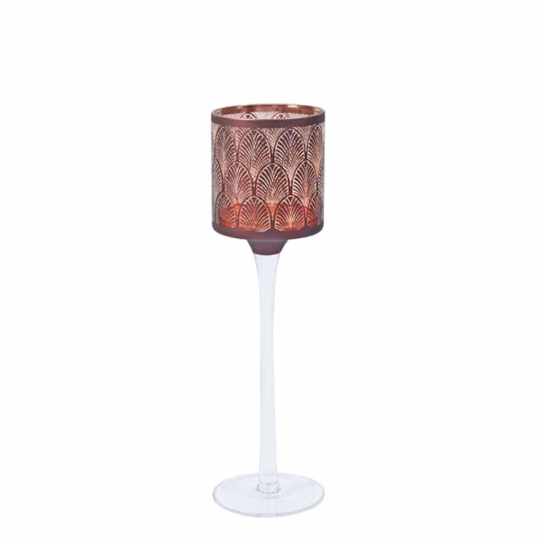 Portavelas decorativo Sia Deco de vidrio para tealight en color rojo y dorado, Altura: 30 cm