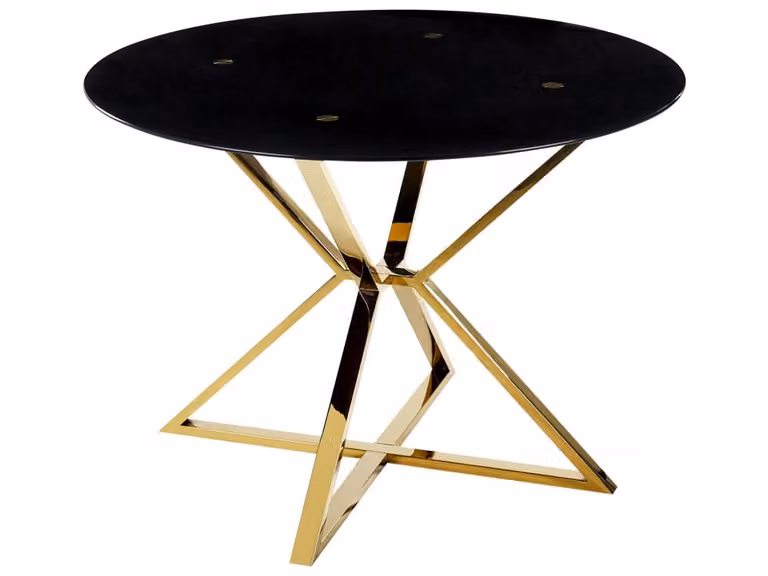 Mesa de comedor redonda Beliani de cristal transparente y metal negro para 4 personas