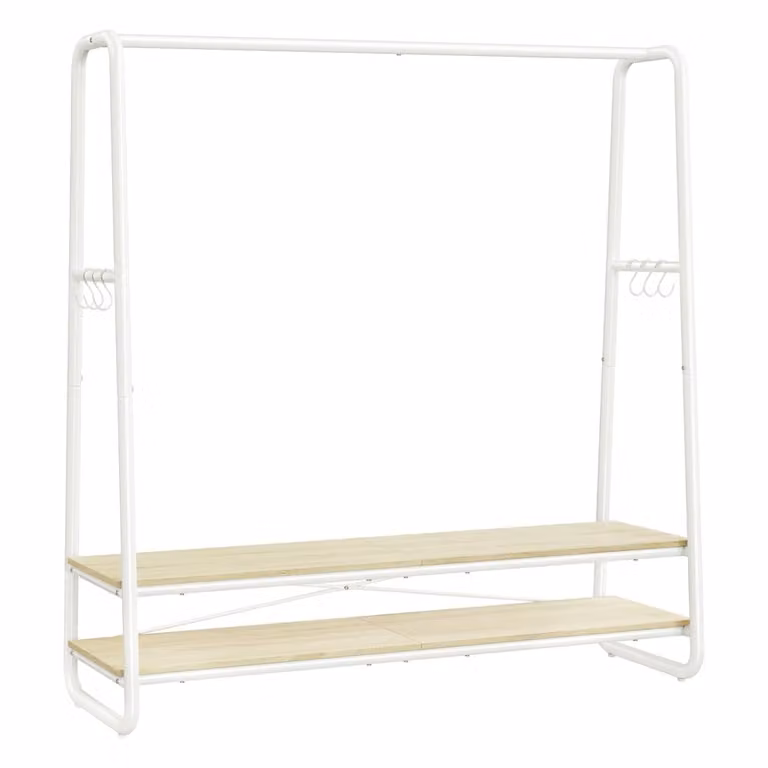 Perchero Burro VASAGLE con 2 Estantes y Barra Continua, Beige y Blanco Mate, An/P/Al: 45 x 19,7 x 138 x 160 cm