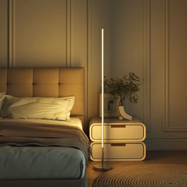 Lámpara de pie LED PZCC moderna con control remoto, regulable en brillo y temperatura de color, con temporizador y altura: 150 cm, color blanco