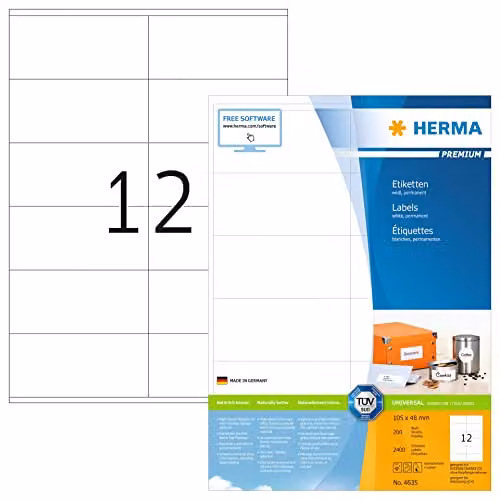 Pack de 2400 etiquetas universales Herma superprint blancas de papel reciclado A4, 105 x 48 mm