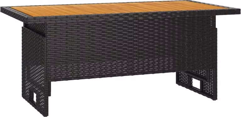 Mesa de jardín Syfax negra de madera de acacia y ratán con altura ajustable, An/P/Al: 100 x 50 x 43/63 cm