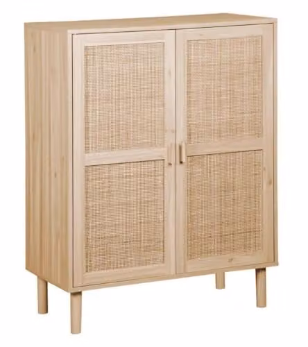 Aparador de ratán y madera Home Heavenly Camile con 2 puertas y balda interior, color pino, beige y marrón, An/P/Al: 110 x 40 x 80 cm