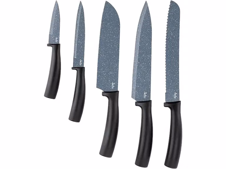 Set de 5 cuchillos Jata HACC4504 con bloque de acero inoxidable y mango de polipropileno en color negro