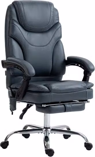 Silla de oficina ejecutiva de masaje Vinsetto con calefacción y reposapiés, tapizada en cuero PU gris, An/P/Al: 67 x 67 x 121 cm