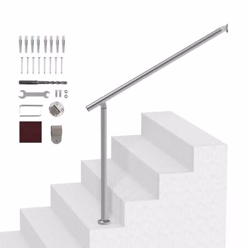 Barandilla de escalera VEVOR de acero inoxidable plateada para exterior con kit de montaje en pared y suelo, Ancho: 100 cm