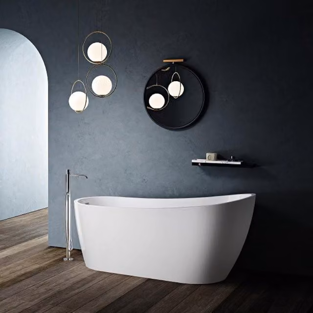 Bañera exenta Sutton de STANO en color blanco, forma ovalada y fabricada en acrílico, An/P/Al: 166,5 x 73 x 72 cm