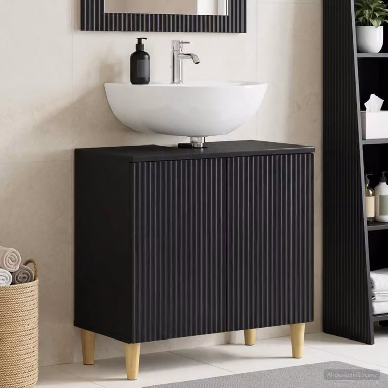 Mueble para lavabo Prolenta de estilo moderno en color negro mate con puertas y estantes internos, An/P/Al: 59 x 31,5 x 59 cm