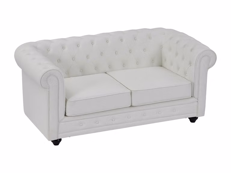 Sofá Chesterfield de 2 plazas en piel sintética blanca con estructura de madera sólida y fundas removibles de VENTE-UNIQUE (An: 165 cm, Al: 72 cm, P: 88 cm)