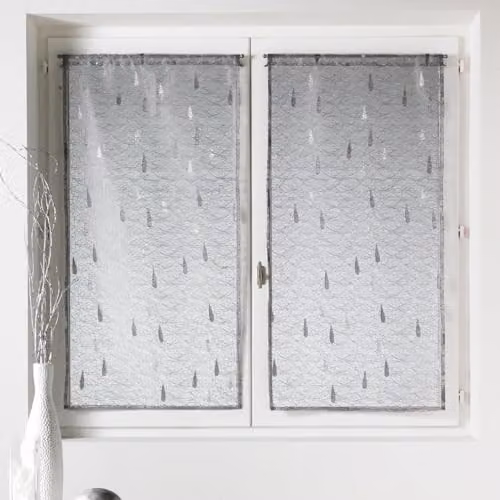 Par de visillos de organza y jacquard con estampado de gotas HomeMaison, color gris claro, An/Al: 80 x 160 cm